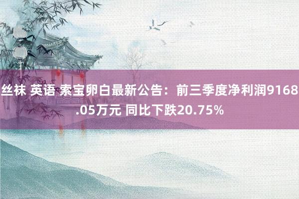 丝袜 英语 索宝卵白最新公告：前三季度净利润9168.05万元 同比下跌20.75%