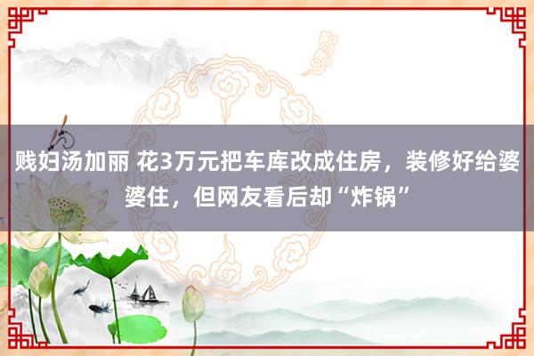 贱妇汤加丽 花3万元把车库改成住房，装修好给婆婆住，但网友看后却“炸锅”