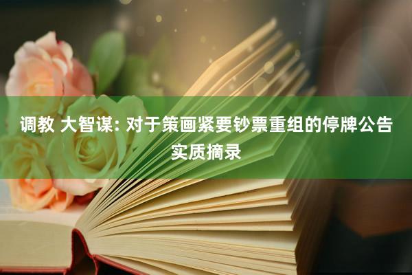 调教 大智谋: 对于策画紧要钞票重组的停牌公告实质摘录