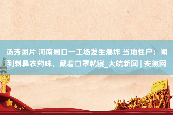 汤芳图片 ﻿河南周口一工场发生爆炸 当地住户：闻到刺鼻农药味，戴着口罩就寝_大皖新闻 | 安徽网