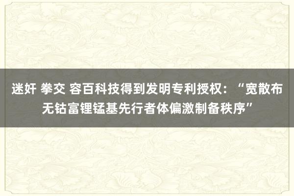迷奸 拳交 容百科技得到发明专利授权：“宽散布无钴富锂锰基先行者体偏激制备秩序”