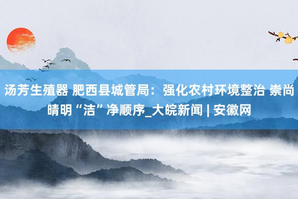汤芳生殖器 肥西县城管局：强化农村环境整治 崇尚晴明“洁”净顺序_大皖新闻 | 安徽网