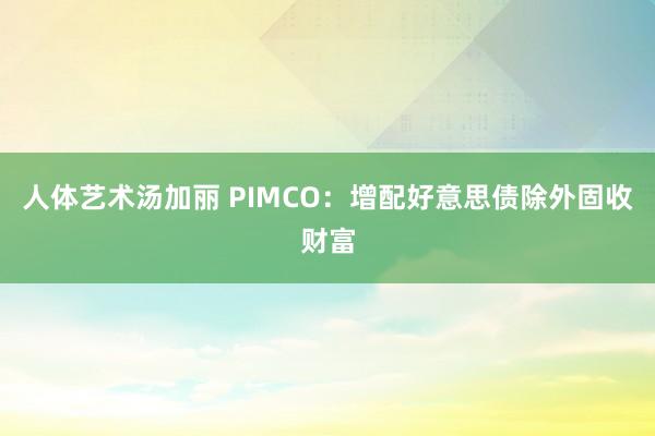人体艺术汤加丽 PIMCO：增配好意思债除外固收财富