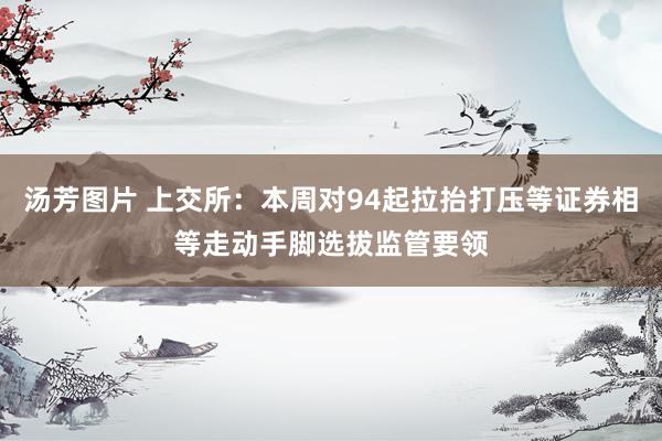 汤芳图片 上交所：本周对94起拉抬打压等证券相等走动手脚选拔监管要领